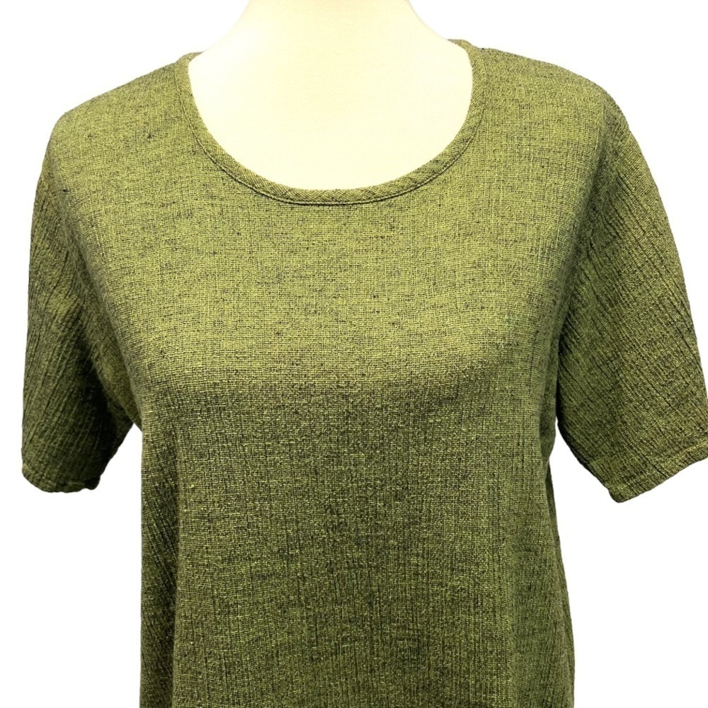 Flax Green Linen Blend Short Sleeve Tunic Top Women’s Small - Picture 3 of 9